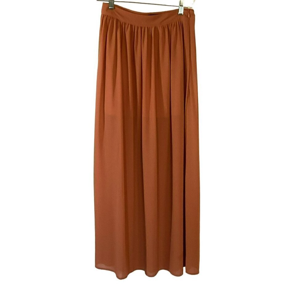 Forever 21 Maxi Skirt Pleated Polyester Lined Pumpkin Orange Women's Size Small